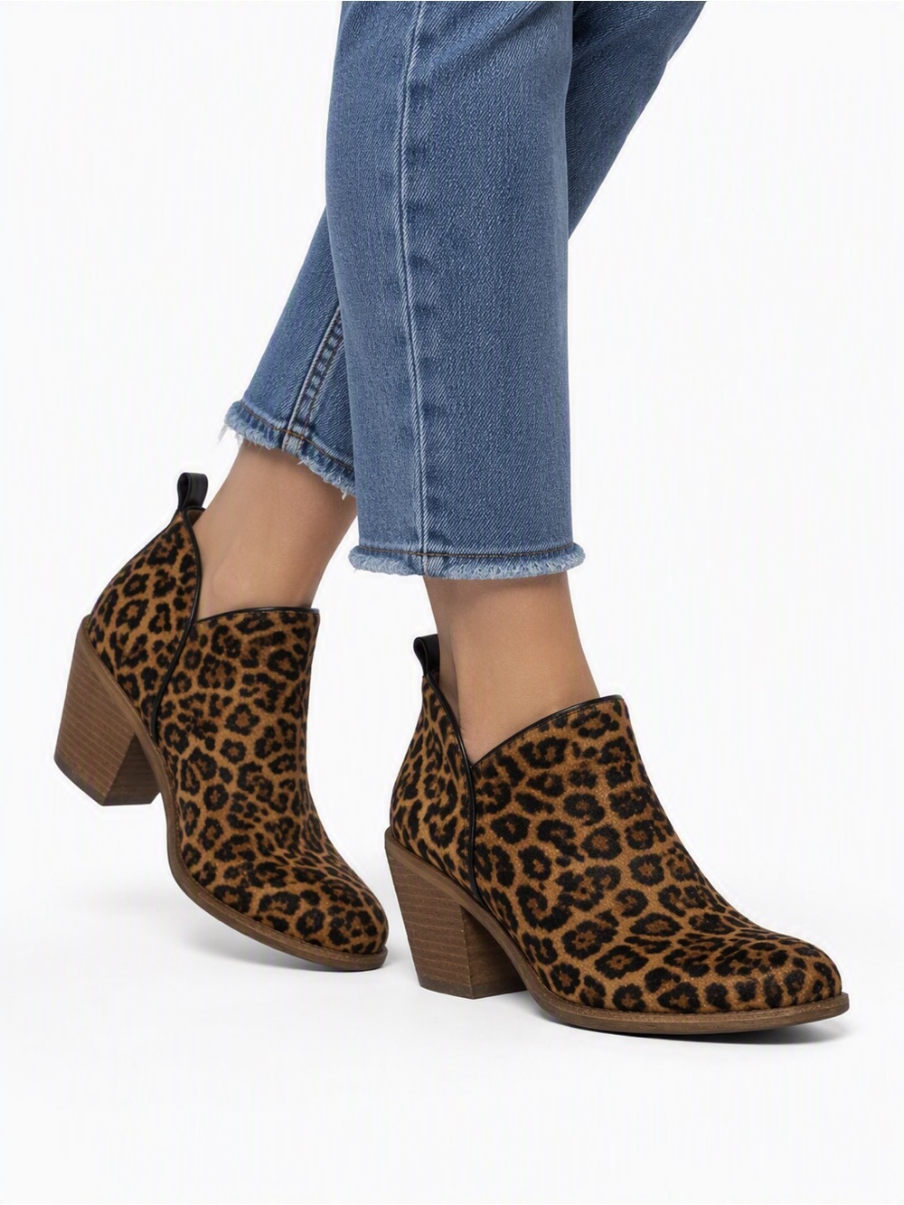 Sofft Leopard Print Ankle Booties in Brown and Black